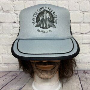 Vintage Trucker hat Mesh Cap Snapback Black Maroon 3 Stripe Team Two Family 1990